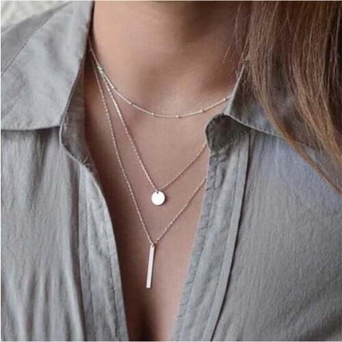 Multilayer Chain Necklace Aesthetic Sequins Metal Strip Pendant Chain Long Necklaces Womens Jewelry Collares Kpop