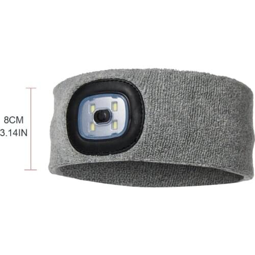 Strong LED Head Light Unisex Turban with Torch Knitted Baggy Sports Headband E56D