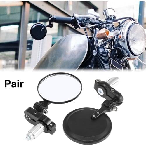 Motoforti 1Pair CNC Aluminum Rear View Universal 3" Motorcycle Rearview Mirrors Round Folding Handle Bar End Side Mirror Black