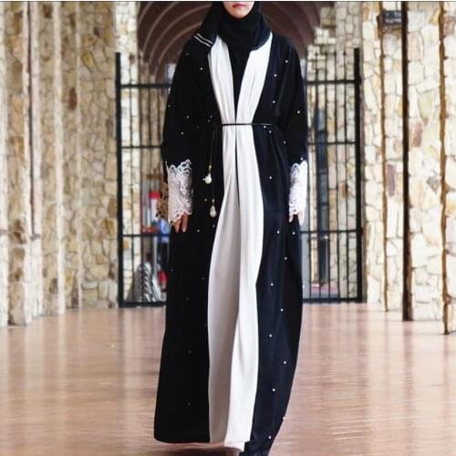 Muslimah lace embroidery Robes Musulmane Turkish Dubai long sleeve beading Abayas Muslim Arab Worship Service wq1206 wholesale