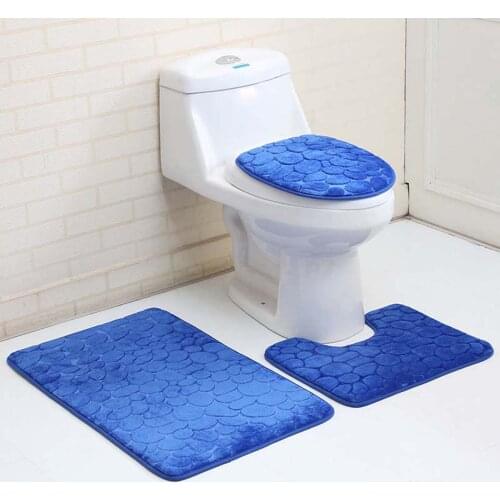 3pcs/Set Bath Mat Set Anti-Slip Bathroom Rug U-Shaped Toilet Mat Lid Cover Toilet Bath Non-Slip Mats Floor Carpet Set Mattress