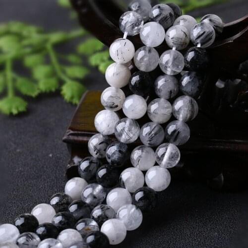 Grade A Natural Black Rutilated Quartz Beads NOT Dyed 6mm 8mm 10mm 12mm Smooth Polished Round 15 Inch Strand RJ02