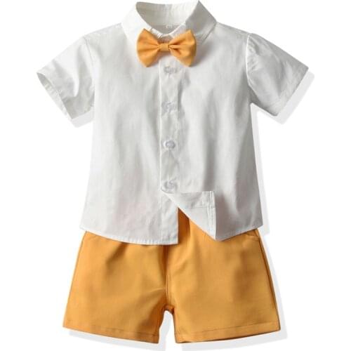 2021 Spring Summer New Children Gentleman Suit Korean Short Sleeve Shirt Fashion Strap Shorts Two Piece Suit Casual Pants Coat