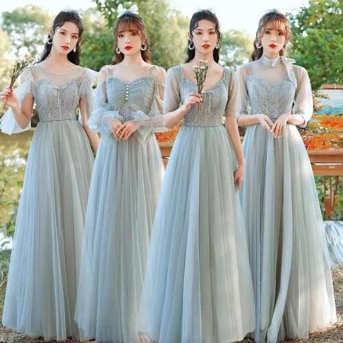 Bridesmaids Dress Illusion Full V-Neck Spaghetti Straps Pearls Pleat Embroidery Lace Tulle Vintage Women Wedding Party Gown E589