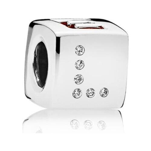 Genuine 925 Sterling Silver Bead Charm Square Love Dice With Crystal Beads Fit Pan Bracelet & Necklace Diy Jewelry