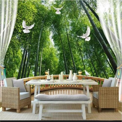 Custom Bamboo Print Wallpaper Fresh Forest Wall Paper Embossed Non-Woven TV Background Study Bedroom Kitchen 3d Wall Murals