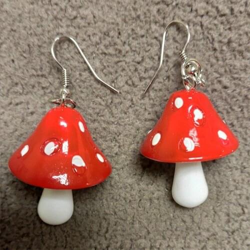 Selling Fashion Women Sweet Fresh Handmade Plastic Simulation Mushroom Long Pendant Earrings Jewelry Accessories Funny Gift