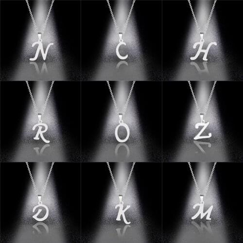 QIAMNI Stainless Steel English Alphabet 26 A-Z Letter Necklace Pendant Women Men Capital Initial Name Necklace Birthday Gift