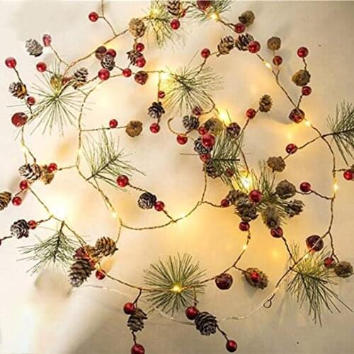 Christmas Garland Decoration Led Copper Wire Light String Fruit Pine Cone Pine Needle Festival Garden Lamp Install Anywhere