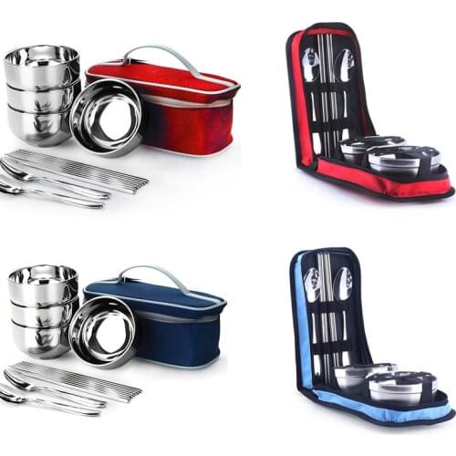 Outdoor travel Picnic Set stainless steel tableware camping tableware chopsticks spoon bowl travel equipment