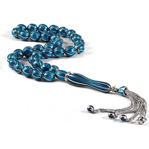 Dark Turquoise Cabochons 925 K Silver Prayer Beads