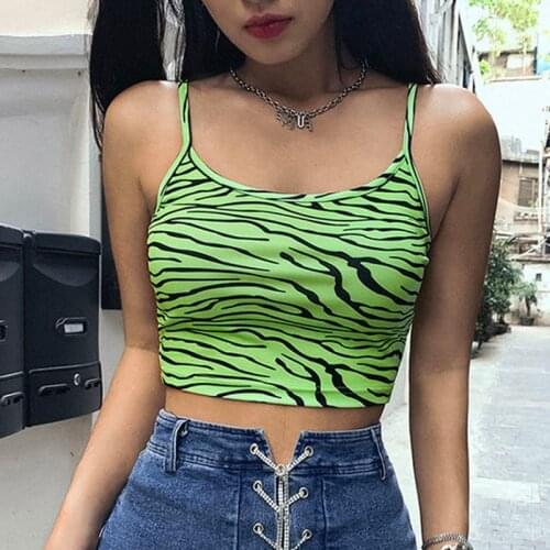 Europen Zebra Camis for Women Sexy Ins Crop Tops Low Chest Femme Slim Fit Halter Bustier Club Street Underwear Harajuku Camisole