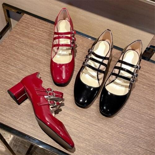 Mary Jane Women Pumps Patent Leather High heels Shoes Woman Sandalias 2020 Wedding Ladies Thick Heels Dress Zapatos De Mujer
