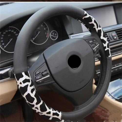 Universal Personalized Leopard Print Car Steering Wheel Cover for Girls Plush Car Decoration Steering Covers Car Accessories