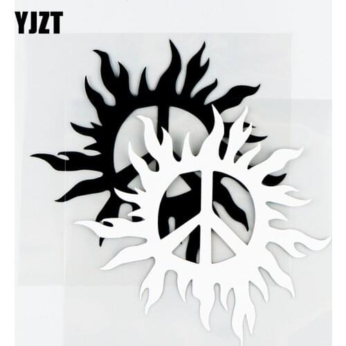 YJZT 14.6×13.5CM Flame Peace Logo Sun Vinyl Decal Car Stickers Personality Decor Black / Silver 10A-0588