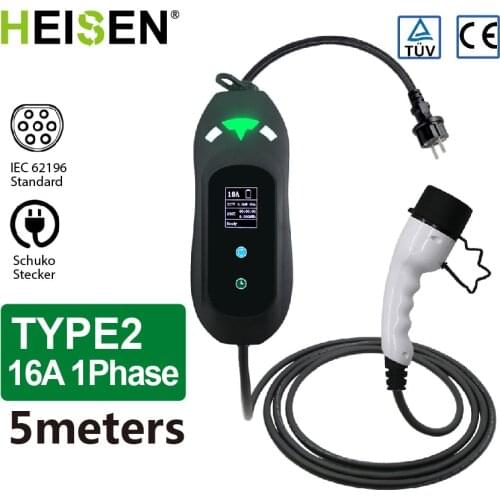 Type 2 EVSE EV Charger Level 2 16A Portable Electric Vehicle Car Home Charging Iec 62196 Schuko Plug 220V for Tesla Zoe