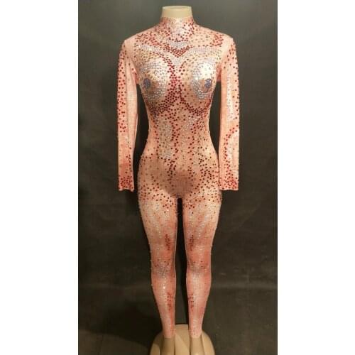 Women Sexy Stage Jumpsuit Full Of Colorful Sparkling Crystals Nightclub Party Stage Wear Dancer Singer Bling Dance Costumes