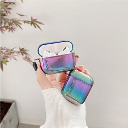 Colorful glossy rainbow hard Headphone Earphone case for Apple airpods 1 2 Wireless charging Headset cover for airpods pro