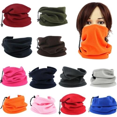 Winter 3 In 1 Faux Fleece Neck Gaiter Warmer Drawstring Windproof Face Cover Unisex Multifunctional Outdoor Cycling Scarf Tube