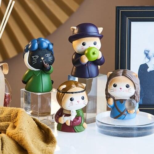 Famous Paintings Role Cat Ornament Cute Resin Animal Character Model Classic Characters Kitten Decor for Desktop can CSV