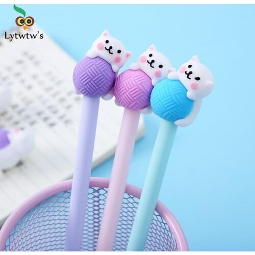 1 Pcs Lytwtws Cute Creative Cat Gel Pen Cartoon Kawaii Stationery Office School Supplies sweet pretty lovely cartoon Handles