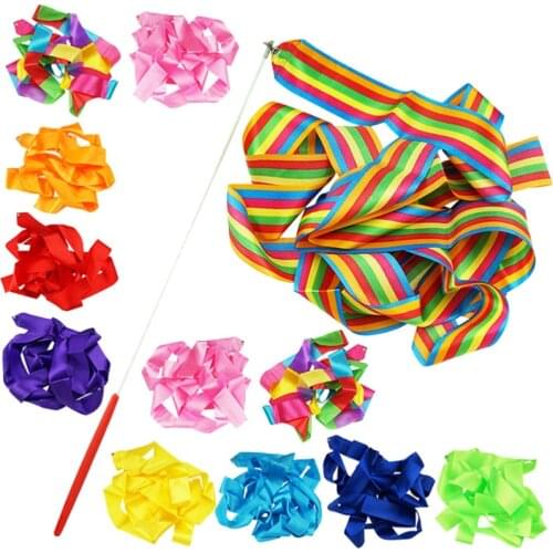 12PCS Gymnastics Dance Ribbon Gym Rhythmic Art Gymnastics Ballet Streamer Twirling Rod Ribbons (Random Color)