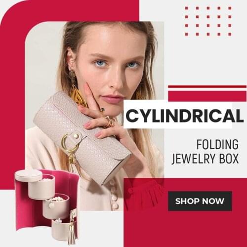 2021 Portable PU Leather Jewelry Box Fashion Jewelry Set Storage Box Travel Moving Mirror Hollow Stud Earrings Makeup Organizer