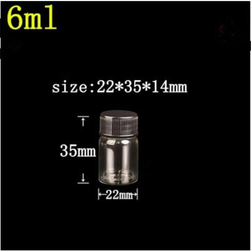 22*35*14mm 6ml Glass Bottles With Plastic Lid Transparent Empty Glass Gift Bottles Jars Black Cap 100pcs/lot