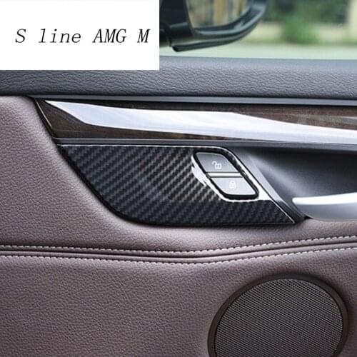 Car styling Carbon fiber Door Unlock Switch Button Cover Trim Handle Key Sticker For BMW X5 X6 F15 F16 Interior auto Accessories
