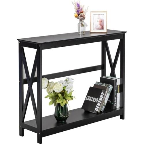 Side Cross Porch Table Black End Table Side Table Console table【106x30x80cm】 US Warehouse