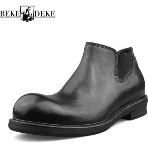 British Style Black Biker Mens Boots Thick Bottom Height Increasing Round Toe Fashion Male Outdoor Boots 2021 Winter New
