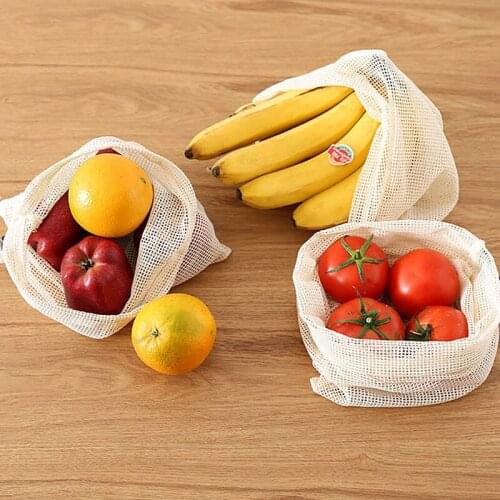 Cotton Mesh Vegetable Bags Produce Bag Reusable Cotton Mesh Vegetable Storage Bag Kitchen Fruit Vegetable with Drawstring