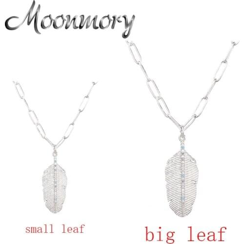 Moonmory 100% 925 Sterling Silver Leaf Pendant Long Necklace For Girl Christmas Gift White Crystal Plant Collares Jewelry