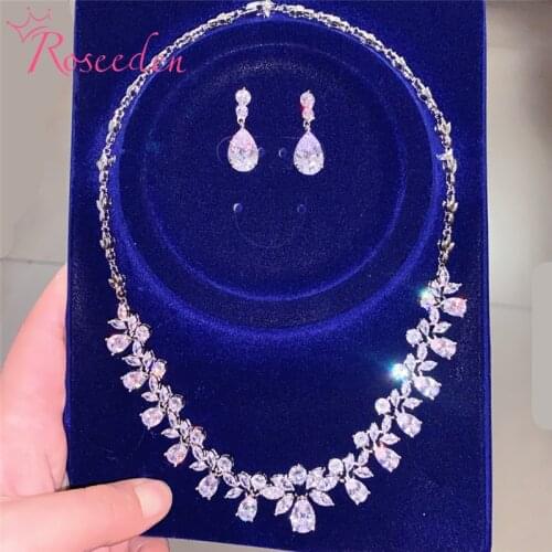 Fashion AAA CZ Zirconia Leaf Earring Necklace Set for Women Bridal Weddings Jewelry RE4160