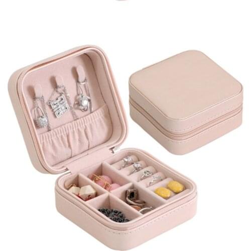 Jewelry Box Portable Storage Organizer Zipper Portable Women Display Faux Leather Travel Case