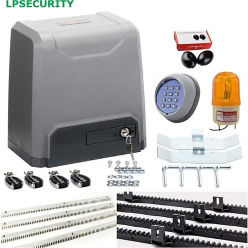 LPSECURITY 4 keyfob 1500kg electric automatic sliding gate door opener operator motor 4,5m,6m racks 1 sensor 1 strobe 1 keypad