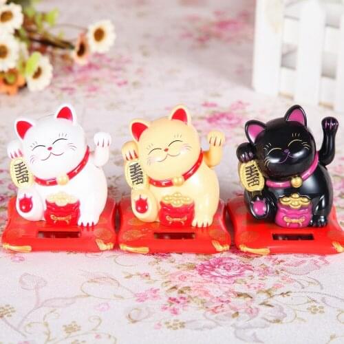 Small hand waving Fortune Cat solar energy power beckoning Feng Shui cat creative texture car Ornament Gift
