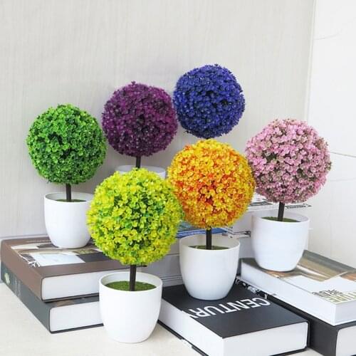 Small Fashion Artificial Potted Ornament Topiary Ball Shape Bonsai Fake Plant Small Tree Pot Plants Home Decor Home Garden Ornam