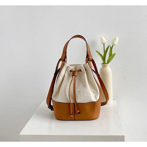 Fashion PU Leather Bag Bucket Female New Shoulder Messenger Crossbody Simple Canvas Small Bag