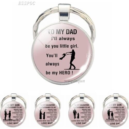 To My Son Daughter Keychain Always Bemember You Braver Quote Glass Cabochon Jewelry Key Chain Love Dad Mom Pendant Child Gift