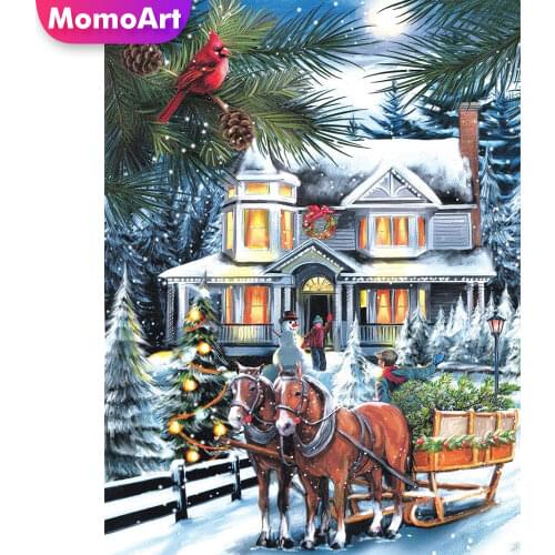 MomoArt Diamond Mosaic House Cross Stitch Set Diamond Painting Landscape Picture Of Rhinestone Embroidery Winter DIY Home Decor