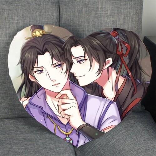 New Arrival Mo Dao Zu Shi Anime Pillowcase Heart Shape Satin Fabric Pillow Cover For Home Bedroom Wedding Decorate Pillow Cases