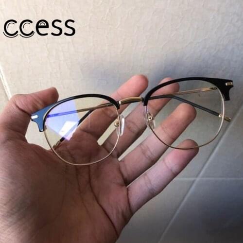 New Fashion Personality High-quality for Women and Man Round Retro Metal Half-frame Ultra-light Unisex Flat Glasses