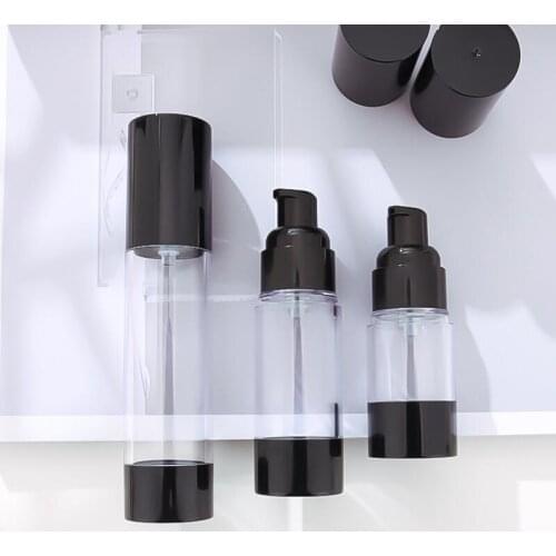 Wholesale hot sale new 15ml 30ml 50ml black airless pump bottle empty,30 ml plastic airless Refillable Bottles LX9386