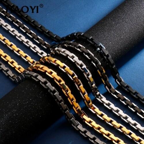 8mm Wide Men Stainless Steel Necklace Basic Cubic Square Byzantine 63cm Necklace Solid Metal Punk Collar Men Chain Jewelry