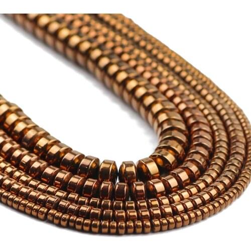 Flat Cylinder Round Shape Copper Hematite Natural Stone Spacers Loose Beads For Jewelry Making Handmade DIY Bracelets 3/4/6/8MM