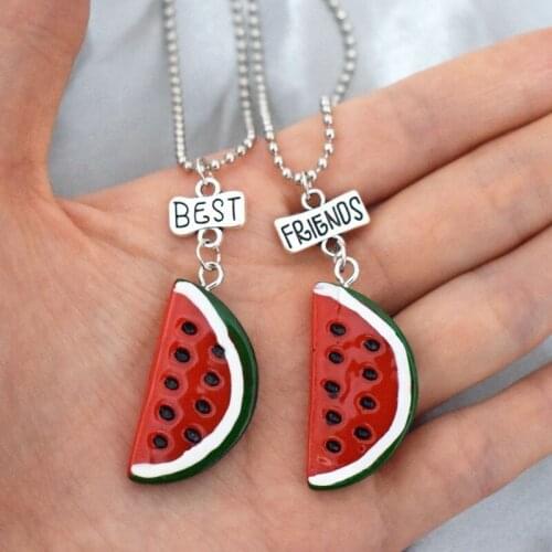 Children Best Friend Necklace Red Watermelon Pendant Friendship BFF 2 Necklace Jewelry Gifts For Kids 2PCS/Set