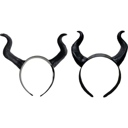 Halloween Witch Black Long Ox Horn Headband Movie Demon Evil Queen Glitter Hair Hoop Gothic Cosplay Costume Au13 21 Dropship