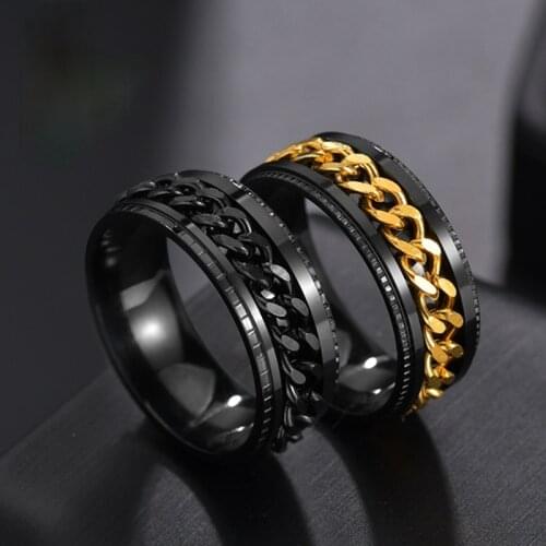 Cool Stainless Steel Rotatable Men Ring High Quality Spinner Chain Punk Women Jewelry for Party Gift mens ring boho steel ring