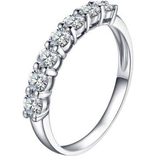 Test Positive ! 0.7CT 7 Stones Moissanite Ring Lab Grown Carbon Prongs Women Wedding Band Sterling Silver Moissanite Jewelry